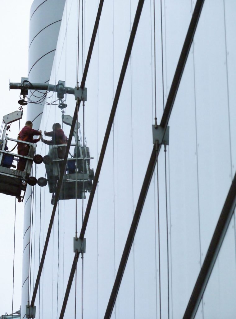 Window cleaning on skyscraper